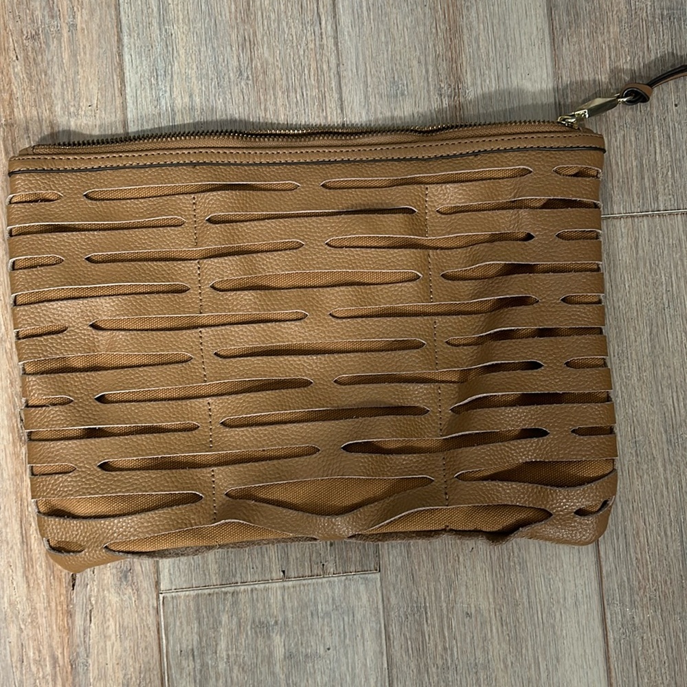 ROMYGOLD Leather clutch signature ROMYGOLD “slash" leather clutch tan color
